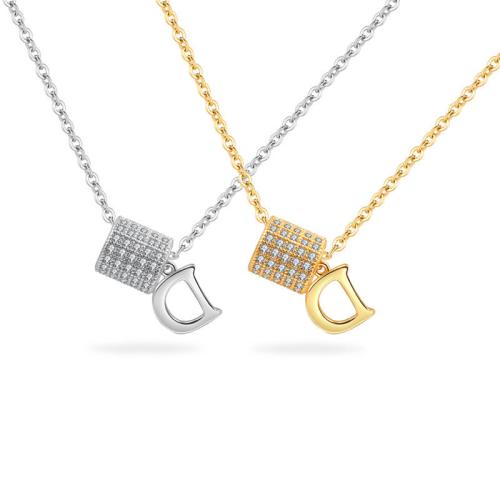 Cubic Zircon Micro Pave 925 Sterling Silver Necklace, with 5CM extender chain, micro pave cubic zirconia & for woman, more colors for choice, Length:Approx 40 cm, Sold By PC