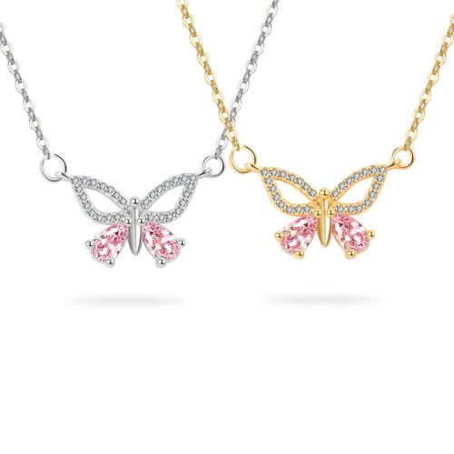 Cubic Zircon Micro Pave 925 Sterling Silver Necklace, with 5CM extender chain, Butterfly, micro pave cubic zirconia & for woman, more colors for choice, Length:Approx 42 cm, Sold By PC