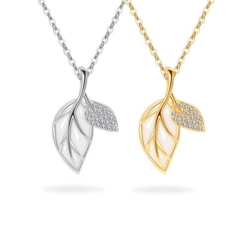 Cubic Zircon Micro Pave 925 Sterling Silver Necklace with Cats Eye with 5CM extender chain Leaf micro pave cubic zirconia & for woman Length Approx 40 cm Sold By PC