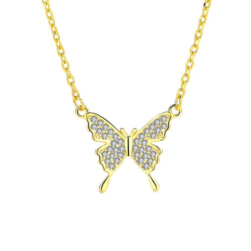 Cubic Zircon Micro Pave 925 Sterling Silver Necklace with 4CM extender chain Butterfly micro pave cubic zirconia & for woman Length Approx 44 cm Sold By PC