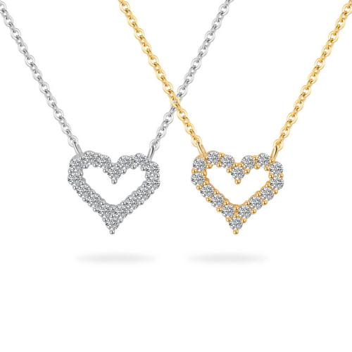 Cubic Zircon Micro Pave 925 Sterling Silver Necklace with 5CM extender chain Heart & micro pave cubic zirconia & for woman Length Approx 40 cm Sold By PC