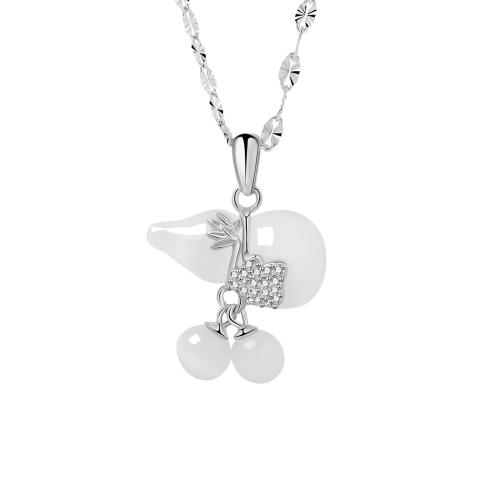 Cubic Zircon Micro Pave 925 Sterling Silver Necklace, with White Chalcedony, with 6CM extender chain, Calabash, micro pave cubic zirconia & for woman, platinum color, Length:Approx 40 cm, Sold By PC