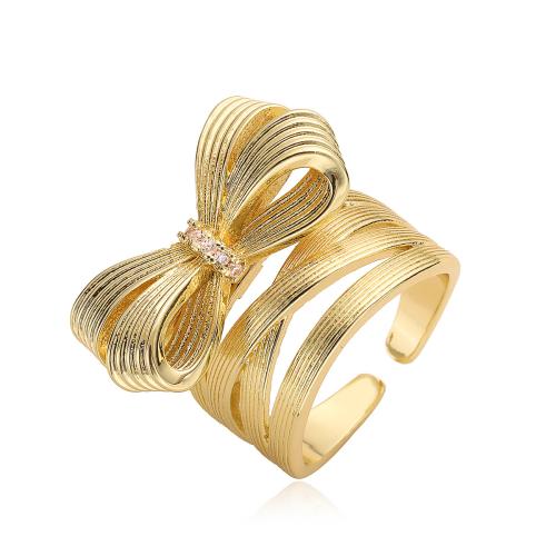 Cúbicos Circonia Micro Pave anillo de latón, metal, Lazo, chapado, micro arcilla de zirconia cúbica & para mujer, dorado, Vendido por UD