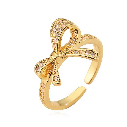 Cubic Zirconia Micro Pave Brass Ring, Bowknot, plated, micro pave cubic zirconia & for woman, golden, Sold By PC