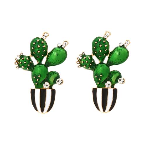 Tibetan Style Stud Earring, for woman & enamel & with rhinestone, green, 51x35mm, Sold By Pair