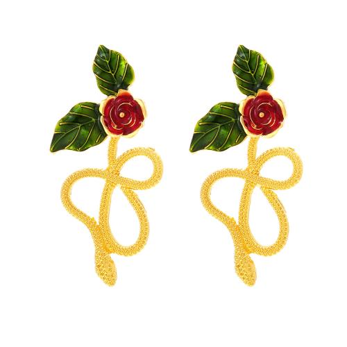 Tibetan Style Stud Earring, for woman & enamel, golden, 59x28mm, Sold By Pair