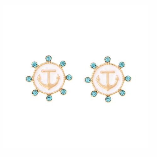 Zinc Alloy Stud Earring plated for woman & enamel & with rhinestone golden Sold By Pair