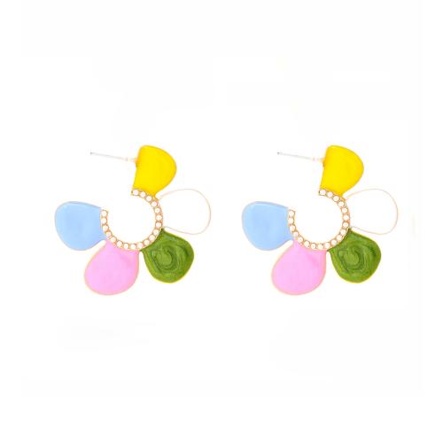 Tibetan Style Stud Earring, with Plastic Pearl, for woman & enamel, multi-colored, 40x38mm, Sold By Pair