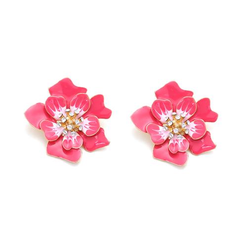 Tibetan Style Stud Earring, for woman & enamel & with rhinestone, more colors for choice, 73x21mm, Sold By Pair