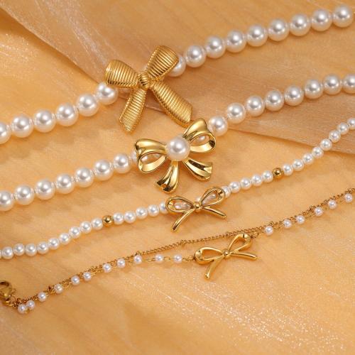 Stainless Steel Jewelry Bracelet 304 Stainless Steel with Plastic Pearl plated & for woman golden Sold By PC