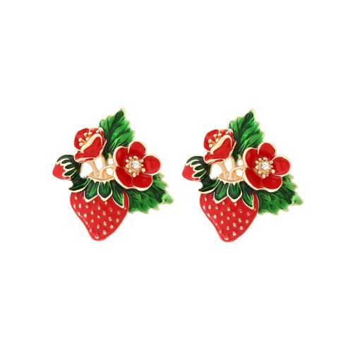 Tibetan Style Stud Earring, plated, for woman & enamel & with rhinestone, red, 34x31mm, Sold By Pair
