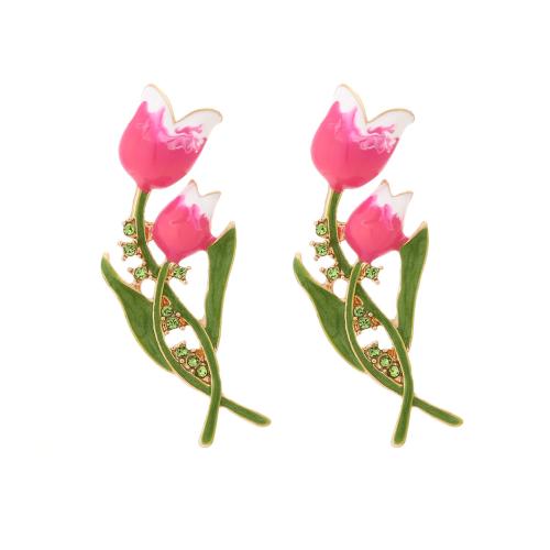 Tibetan Style Stud Earring, plated, for woman & enamel & with rhinestone, golden, 49x18mm, Sold By Pair