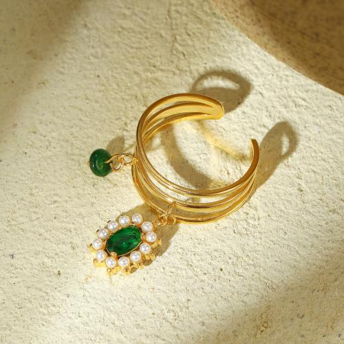 Edelstahl Ringe, 304 Edelstahl, mit Naturstein & Kunststoff Perlen, plattiert, verschiedene Stile für Wahl & für Frau, goldfarben, verkauft von PC