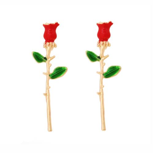 Tibetan Style Stud Earring, plated, for woman & enamel, golden, 59x20mm, Sold By Pair