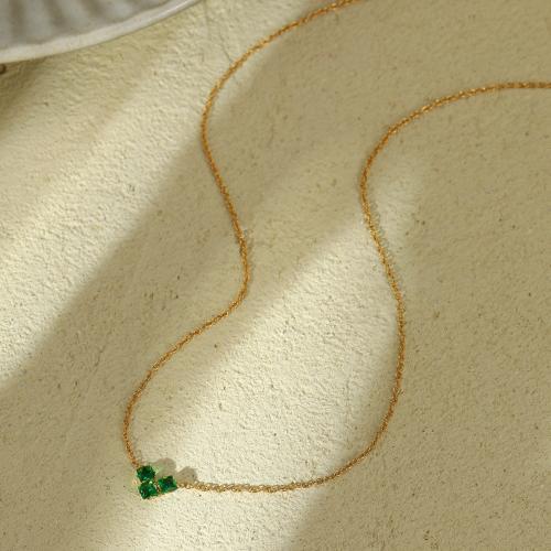 Edelstahl Schmuck Halskette, 304 Edelstahl, plattiert, Micro pave Zirkonia & für Frau, goldfarben, verkauft von PC