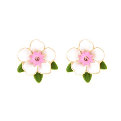 Tibetan Style Stud Earring, plated, for woman & enamel & with rhinestone, golden, 24x21mm, Sold By Pair
