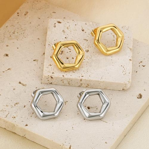 Stainless Steel Stud Earrings, 304 Stainless Steel, Hexagon, Vacuum Ion Plating, for woman, more colors for choice, Sold By Pair