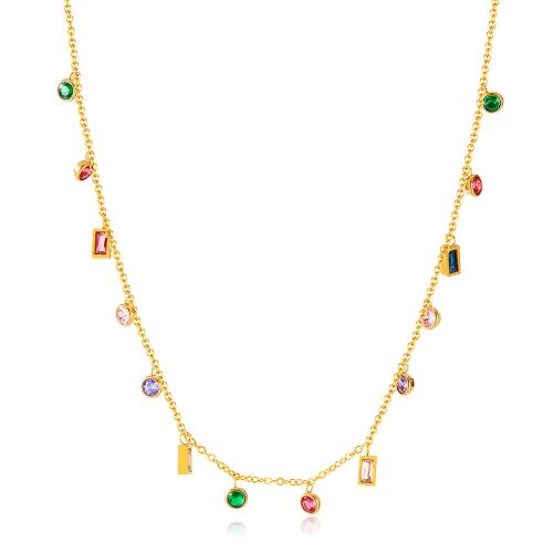 Edelstahl Schmuck Halskette, 304 Edelstahl, mit kubischer Zirkonia, mit Verlängerungskettchen von 5.5cm, für Frau, farbenfroh, Länge:40.5 cm, verkauft von PC