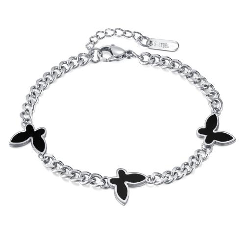 Stainless Steel Jewelry Bracelet 304 Stainless Steel with Acrylic with 4cm extender chain Butterfly Vacuum Ion Plating for woman Length 18 cm Sold By PC