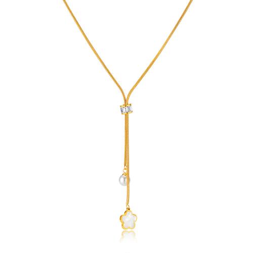 Edelstahl Schmuck Halskette, 304 Edelstahl, mit kubischer Zirkonia & Kunststoff Perlen, mit Verlängerungskettchen von 5.5cm, für Frau, Länge:41 cm, verkauft von PC