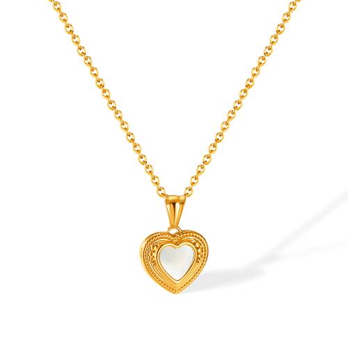Stainless Steel Jewelry Necklace, 304 Stainless Steel, with Pearl Oyster, with 6cm extender chain, Heart, Vacuum Ion Plating, for woman, Length:41.5 cm, Sold By PC