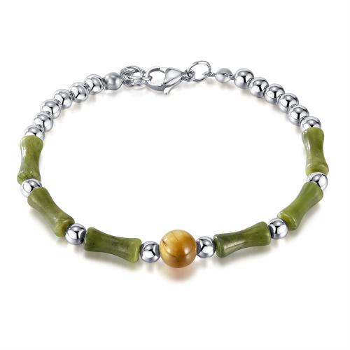 Stainless Steel Jewelry Bracelet 304 Stainless Steel with Natural Stone & Tiger Eye Vacuum Ion Plating Unisex Length 20 cm Sold By PC