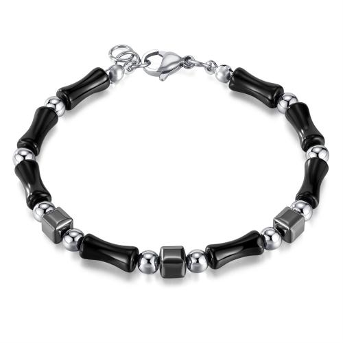 Stainless Steel Jewelry Bracelet 304 Stainless Steel with Natural Stone & Hematite Vacuum Ion Plating Unisex black Length 20 cm Sold By PC