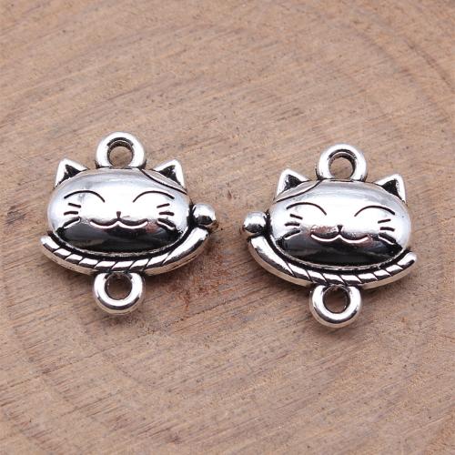 Animal Tibetan Style Connector, Fortune Cat, antique silver color plated, DIY & 1/1 loop, Sold By PC