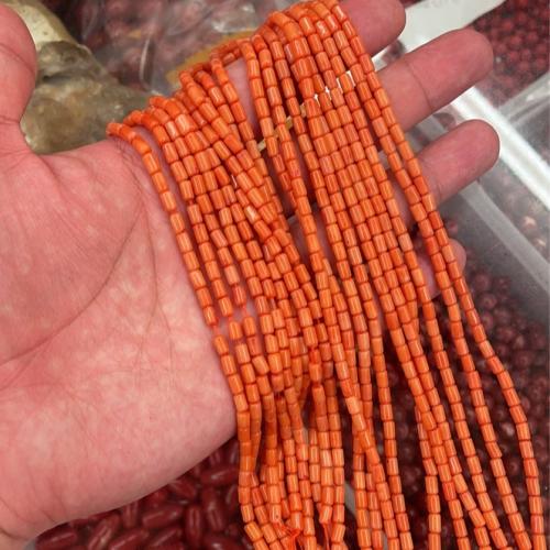 Natürliche Korallen Perlen, Zylinder, DIY, rote Orange, 3x4.50mm, Bohrung:ca. 0.5mm, Länge ca. 16 ZollInch, 10SträngeStrang/Menge, ca. 92PCs/Strang, verkauft von Menge