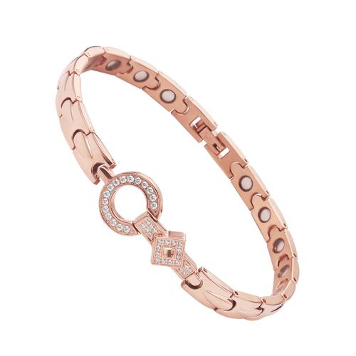 Titanium Steel Bracelet Geometrical Pattern rose gold color plated fashion jewelry & micro pave cubic zirconia & for woman Length Approx 8.3 Inch Sold By PC