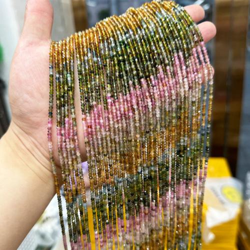 Grânulos de gemstone jóias, turmalina, DIY & facetada, gradiente de cor, 2x3mm, vendido para Aprox 38 cm Strand