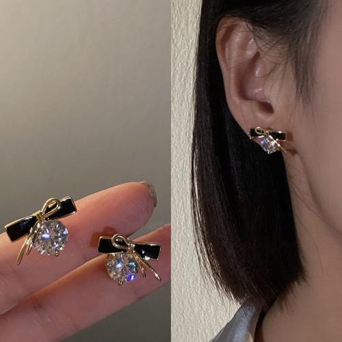 Tibetan Style Stud Earring, fashion jewelry & micro pave cubic zirconia & for woman, 12x15mm, Sold By Pair