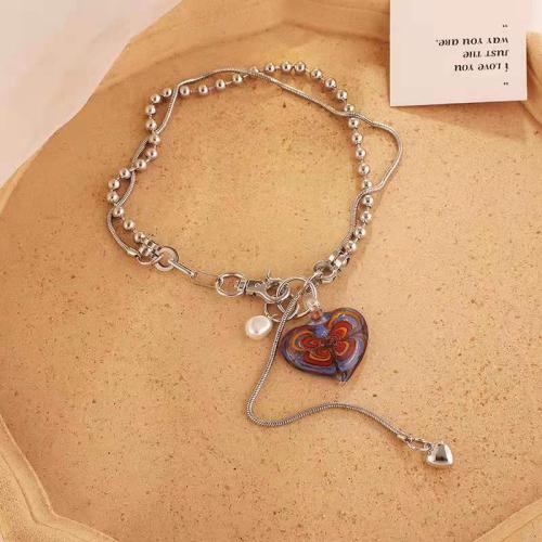 Zinklegierung Schmuck Halskette, mit Lampwork, Modeschmuck & für Frau, Silberfarbe, Länge:ca. 44 cm, verkauft von PC