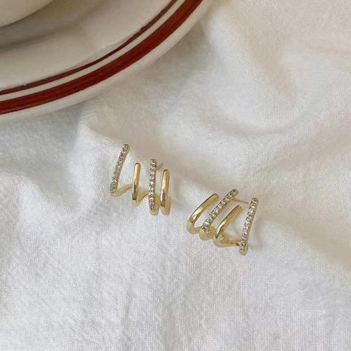 Brinco de liga de zinco, joias de moda & para mulher & com strass, dourado, 14mm, vendido por par