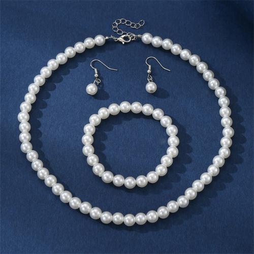 Jewelry Sets, bracelet & earring & necklace, Plastic Pearl, three pieces & fashion jewelry & for woman, Sold By Set