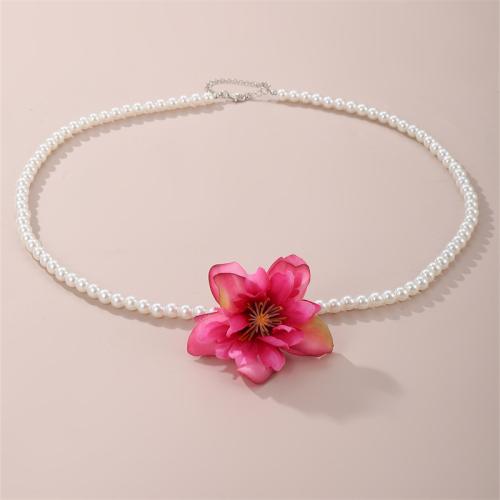 Body Chain Jewelry, Plastic Pearl, with Cloth & Tibetan Style, Flower, fashion jewelry & for woman, Length:Approx 74 cm, Sold By PC