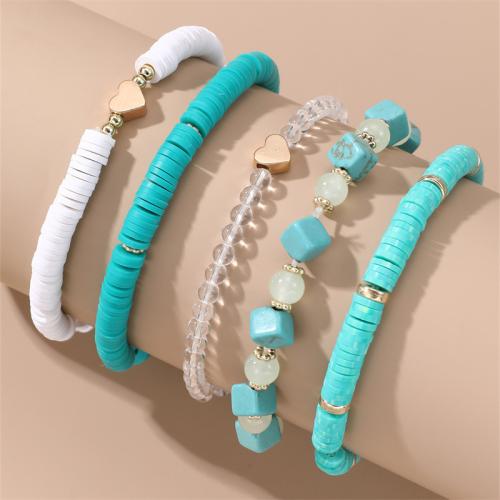 Fashion Turquoise Bracelets, Polymer Clay, with turquoise, 5 pieces & fashion jewelry & for woman, Sold By Set