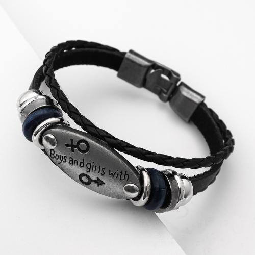 PU Leather Cord Bracelets, Tibetan Style, with PU Leather, fashion jewelry & Unisex, more colors for choice, Length:Approx 22 cm, Sold By PC