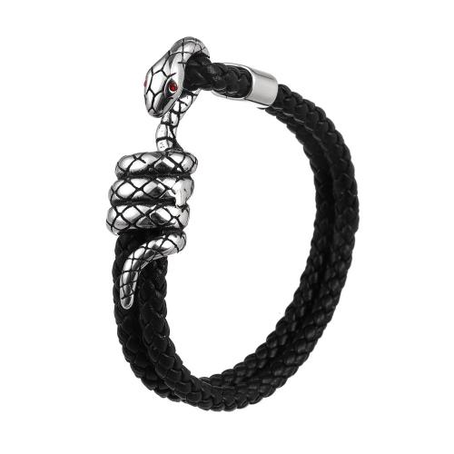 Bracelets cordon PU, alliage de zinc, avec cuir PU, serpent, bijoux de mode & pour homme, plus de couleurs à choisir, Longueur:Environ 22 cm, Vendu par PC