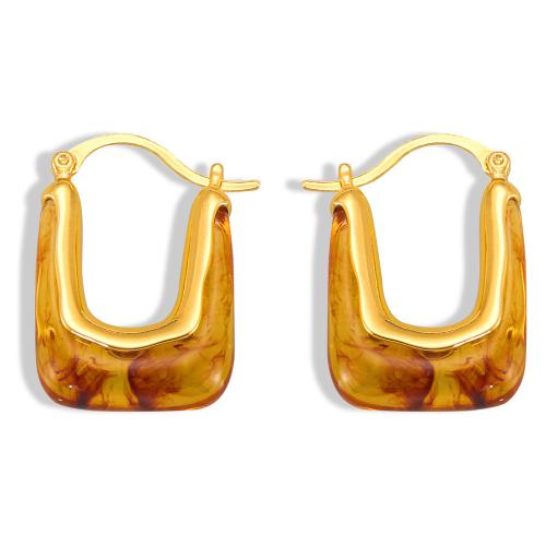 Laiton Leverback boucle d'oreille, avec résine, bijoux de mode & pour femme, doré, 32x21mm, Vendu par paire