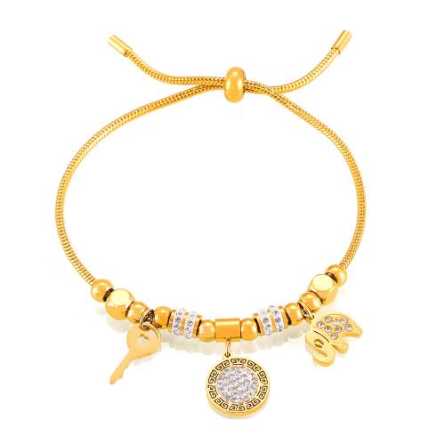 Titanium Steel Bracelet & Bangle with Czech Rhinestone fashion jewelry & for woman golden inside diameter 11cm Sold By PC