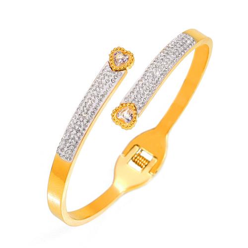 Bracelet d'acier titane, avec Tchèque, bijoux de mode & pour femme, doré, Diamètre intérieur:Environ 60mm, Vendu par PC