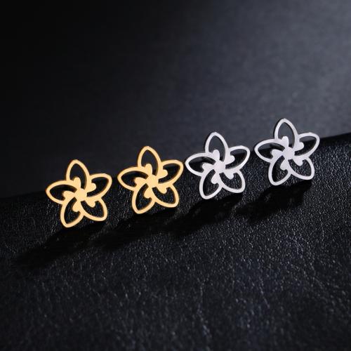Stainless Steel Stud Earrings, 304 Stainless Steel, Flower, fashion jewelry & for woman, more colors for choice, 11.30x11.30mm, Sold By Pair