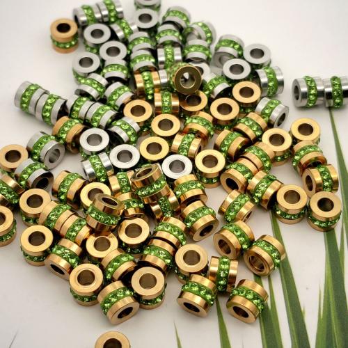 Stainless Steel Beads, 304 Stainless Steel, DIY & with rhinestone, more colors for choice, 6.50x5mm, Sold By PC