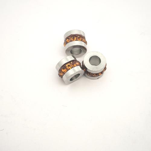 Rostfritt stål pärlor, 304 rostfritt stål, DIY & med strass, ursprungliga färgen, 6.50x5mm, Säljs av PC