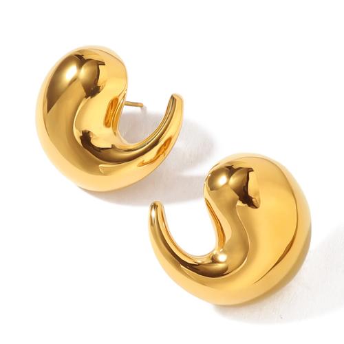 Stainless Steel Stud Earrings, 304 Stainless Steel, 18K gold plated, fashion jewelry & for woman, golden, 24.50x21.50mm, Sold By Pair