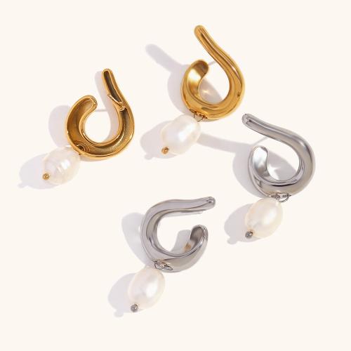 Stainless Steel Drop Earring, 304 Stainless Steel, with Plastic Pearl, Vacuum Ion Plating, fashion jewelry & for woman, more colors for choice, Sold By Pair