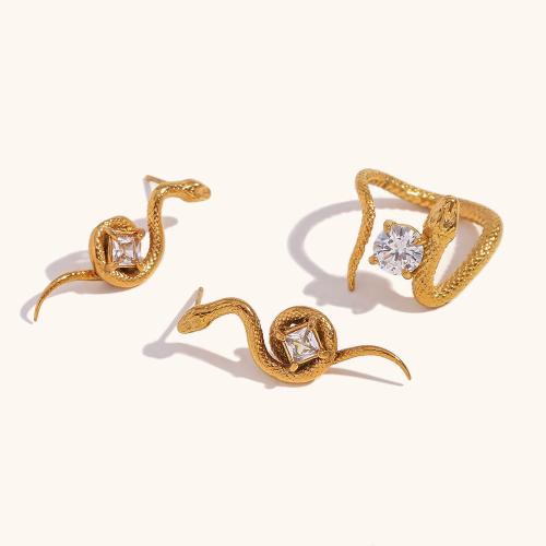 Cubic Zirconia Sada nerezových šperků, 304 Stainless Steel, 18K pozlacené, různé styly pro výběr & micro vydláždit kubické zirkony & pro ženy, zlatý, Prodáno By PC