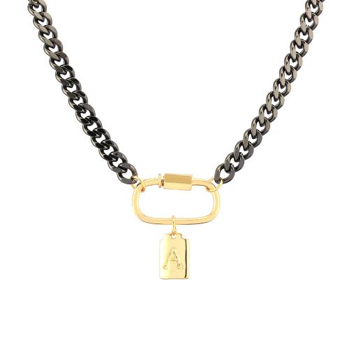 Messing Halskette, mit Verlängerungskettchen von 5cm, plattiert, Modeschmuck & Buchstaben sind von A bis Z & für Frau, keine, frei von Nickel, Blei & Kadmium, 28x30mm, Länge:ca. 40 cm, verkauft von PC