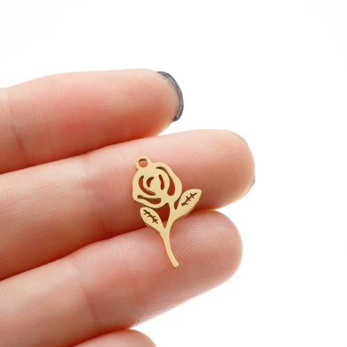 Stainless Steel Flower Pendant, 304 Stainless Steel, Rose, Vacuum Ion Plating, DIY, more colors for choice, 9x17mm, 5PCs/Bag, Sold By Bag